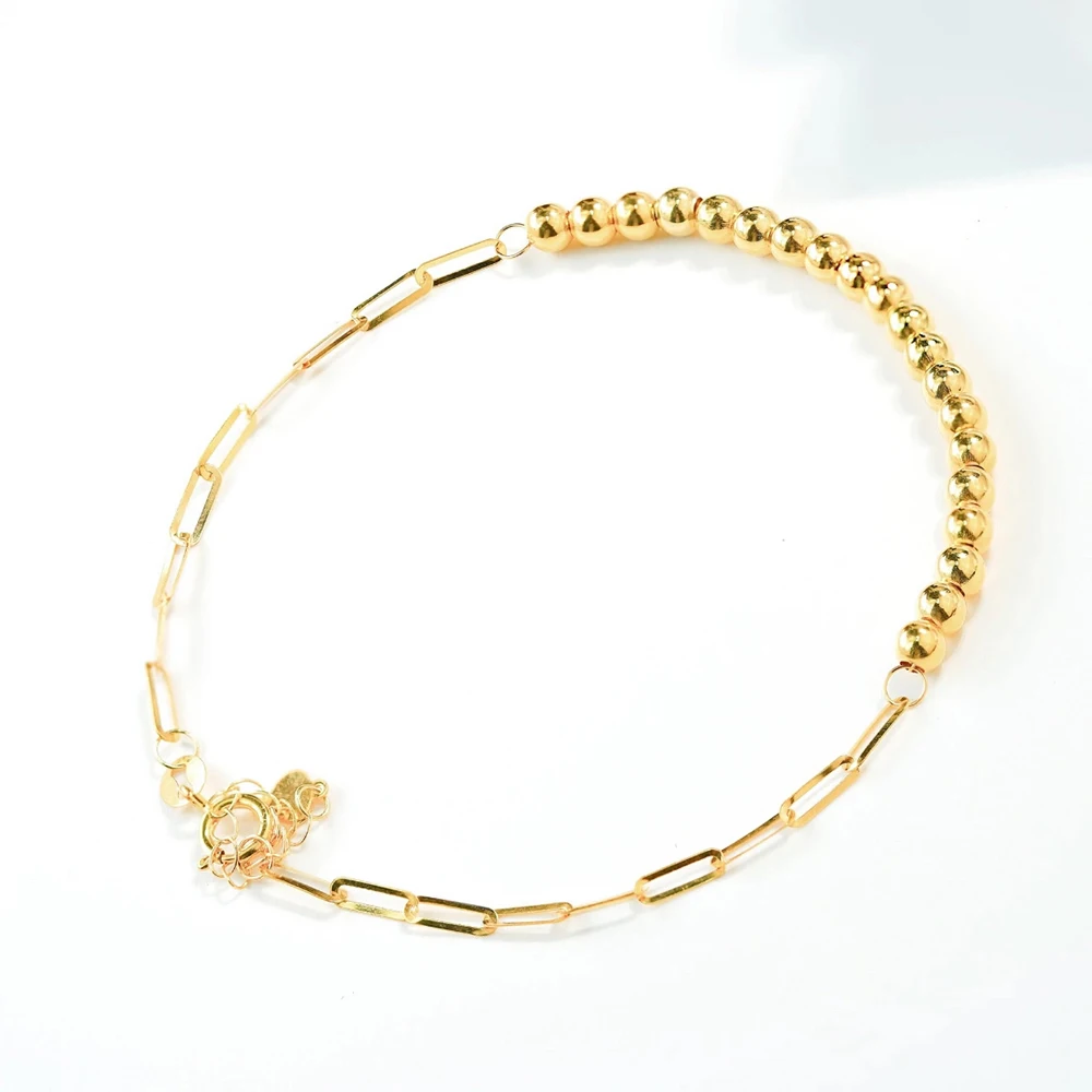 

Sinya Real 18K Gold Paper Clip Chain Beads Charm Bracelet Light Weight Hot & New Women Girl Brithday Gift Au750 Fine Jewelry