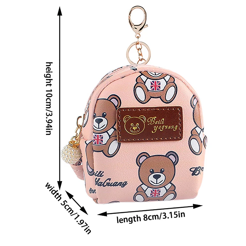 Cute Cartoon Bear Coin Purse Keychain For Girls Kawaii Mini Wallet Credit Card Holder Backpack Pendant