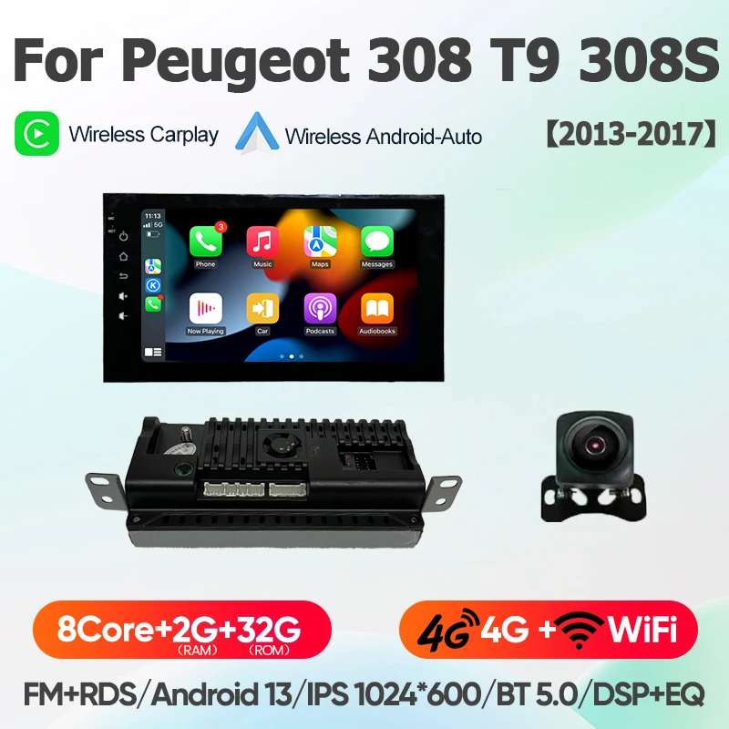 For Peugeot 308 T9 308S 2013 - 2017 Android 13 wifi+4G Carplay Car Radio Navigation GPS Multimedia Video Player BT Stereo auto image 3