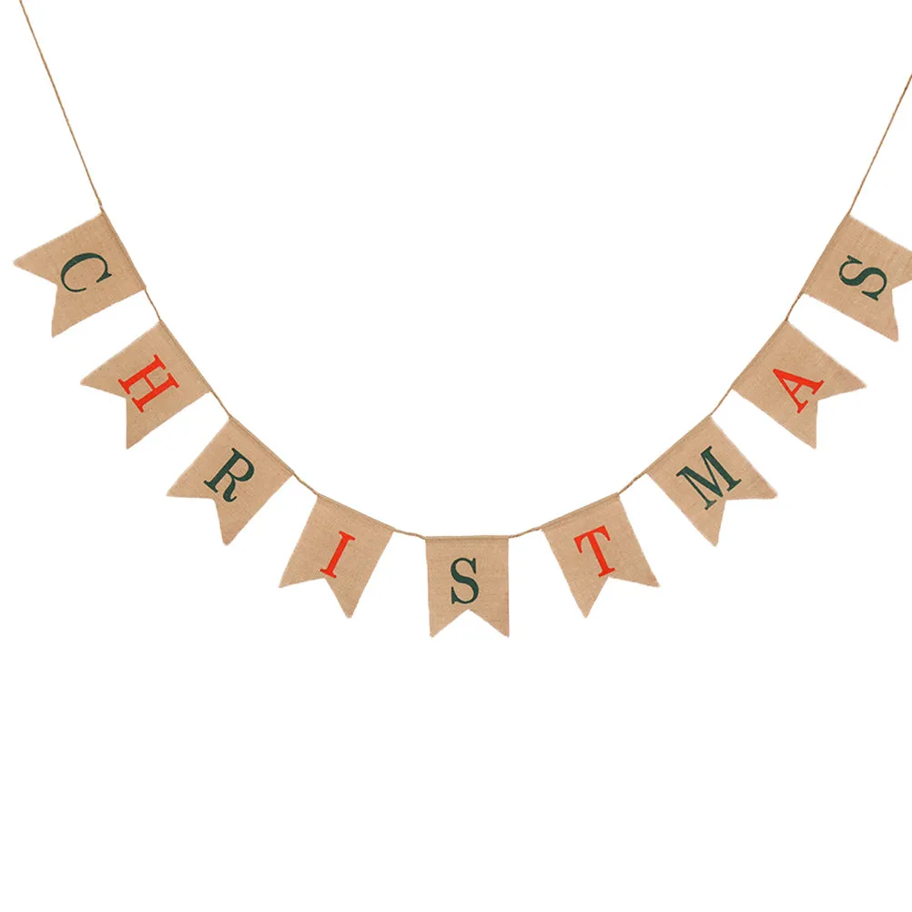 Christmas Party Banner Burlap Merry Christmas Swallowtail Design Hanging Bunting Xmas Pull Flag Home Decor Garlands for Holidays