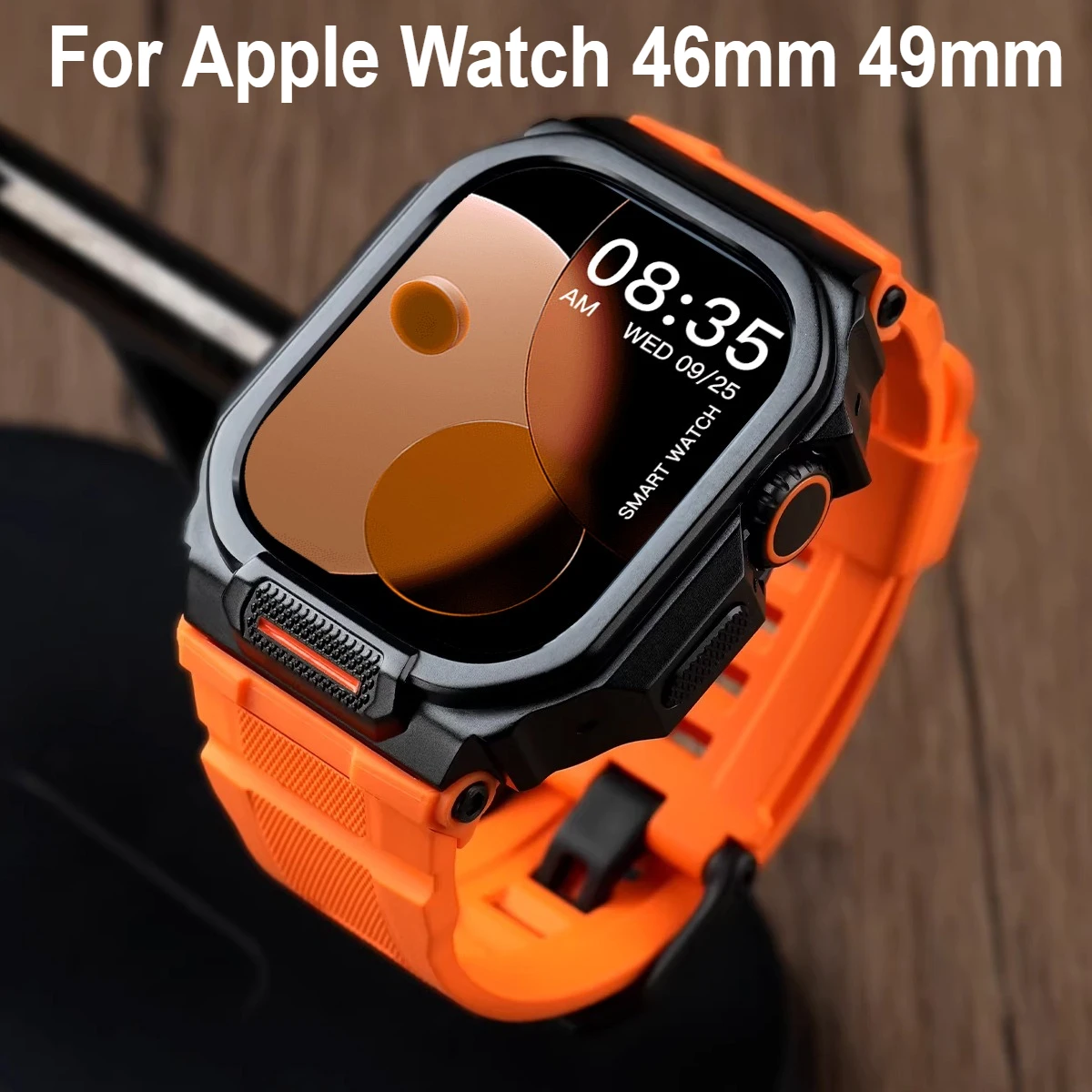 

Прочный интегрированный ремешок с чехлом для Apple Watch 46 мм 49 мм, спортивный силиконовый ремешок с металлическими защитными накладками для iWatch 46 49 мм