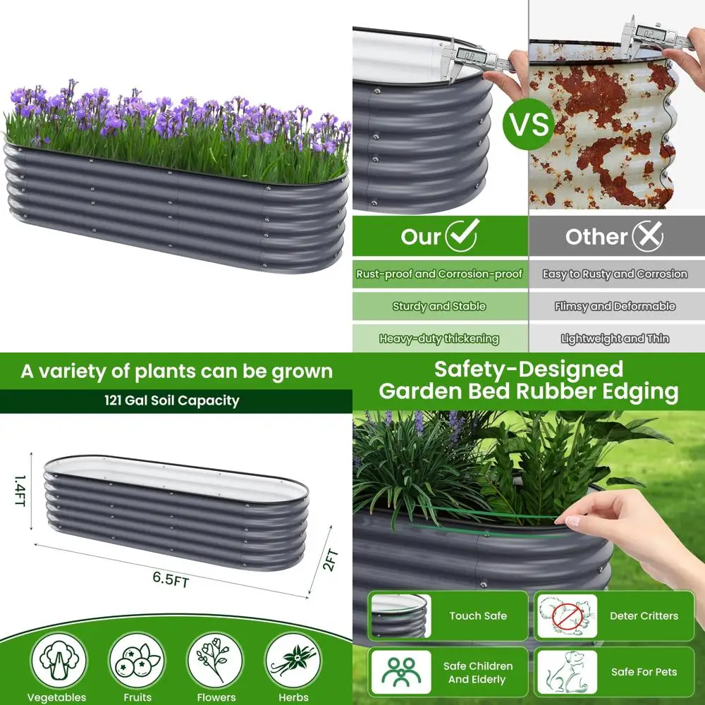 

Galvanized Metal Raised Garden Bed - Outdoor 6.5ft x 2ft x 1.4ft Planter Box for Vegetables, Flowers, Herbs