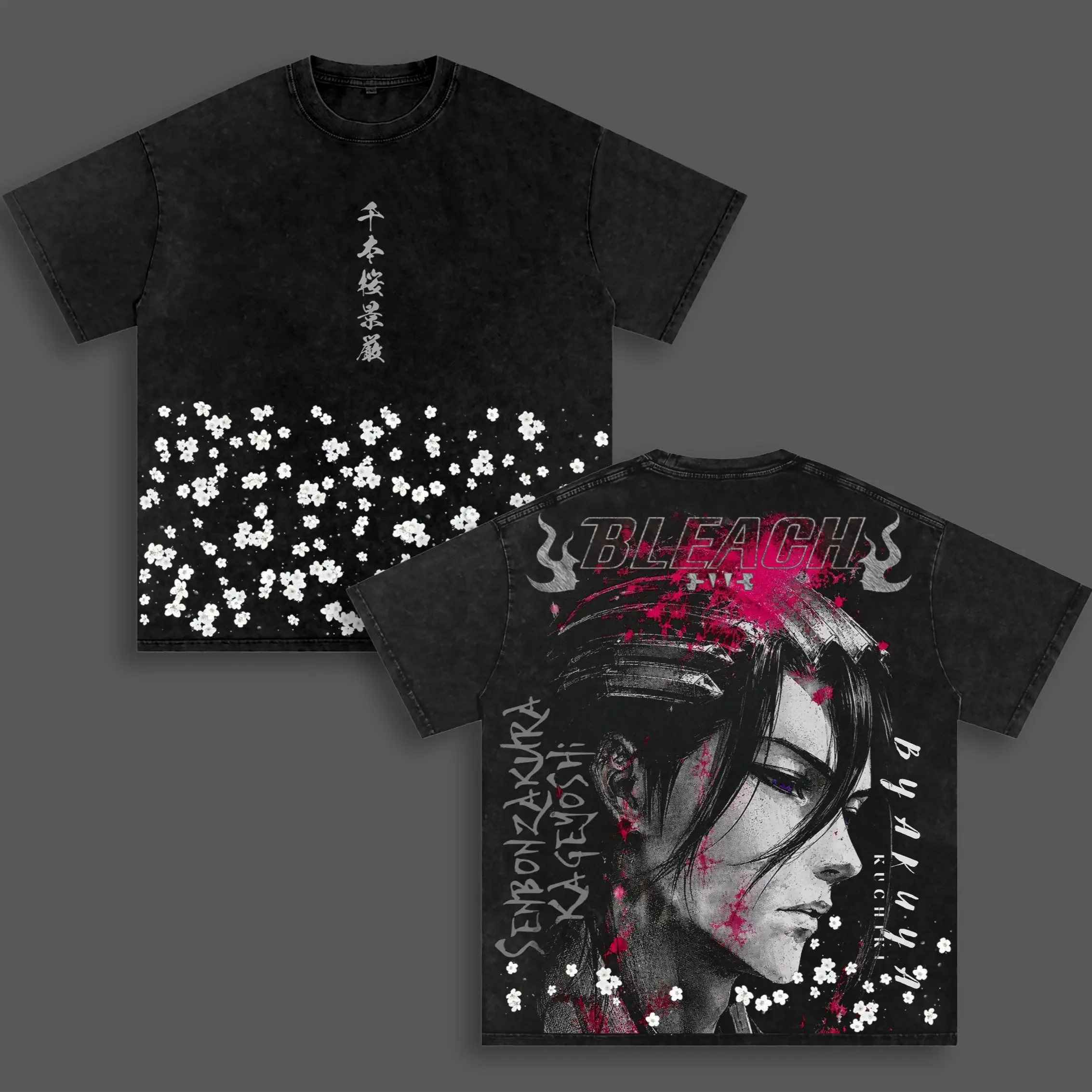 Kuchiki Byakuya BLEACH Manga T-shirt Y2k Vintage Washed T Shirt Men Women Clothing Summer Short Sleeve Cotton Tees Clothes Tops