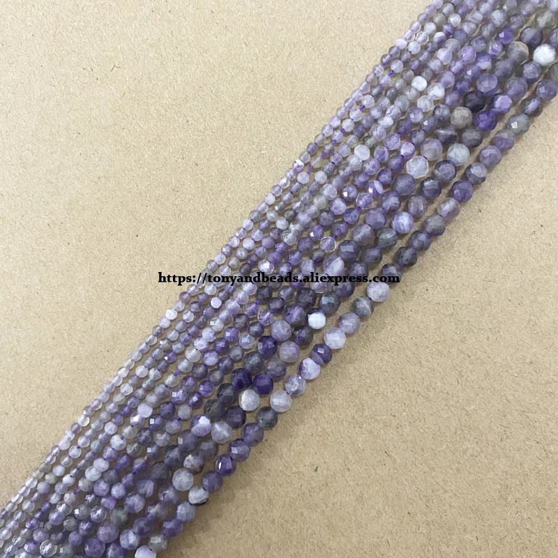 Small Diamond Cuts Faceted AB Purple Amethyst Round Loose Beads 15\