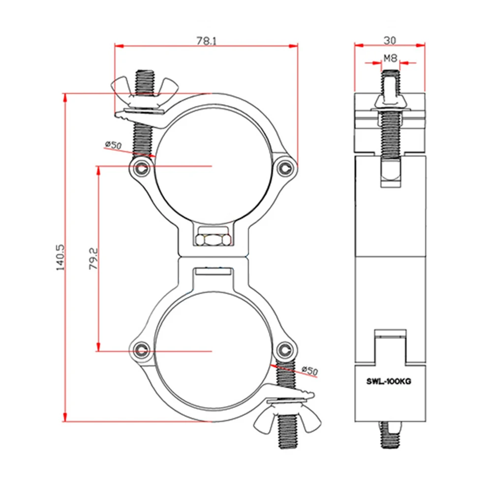 Swivel Truss Clamp 48-51mm 100kg Quick Realease Hook 360 Degrees Aluminum Clamp For Stage Beam Light Fixture
