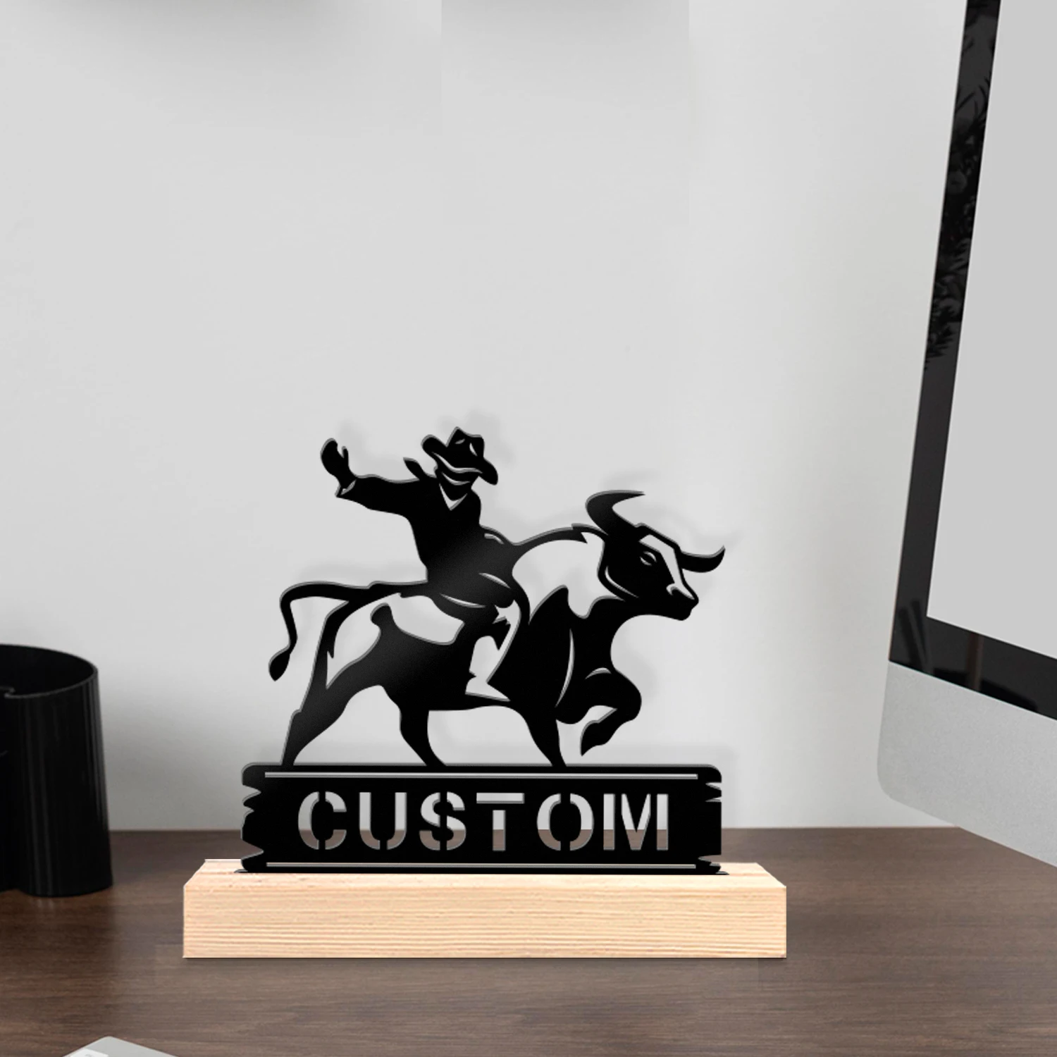 1pc Customized Metal Handicraft Ornaments Customizable Name With Wooden Base Desktop Decorations,Office Decorations