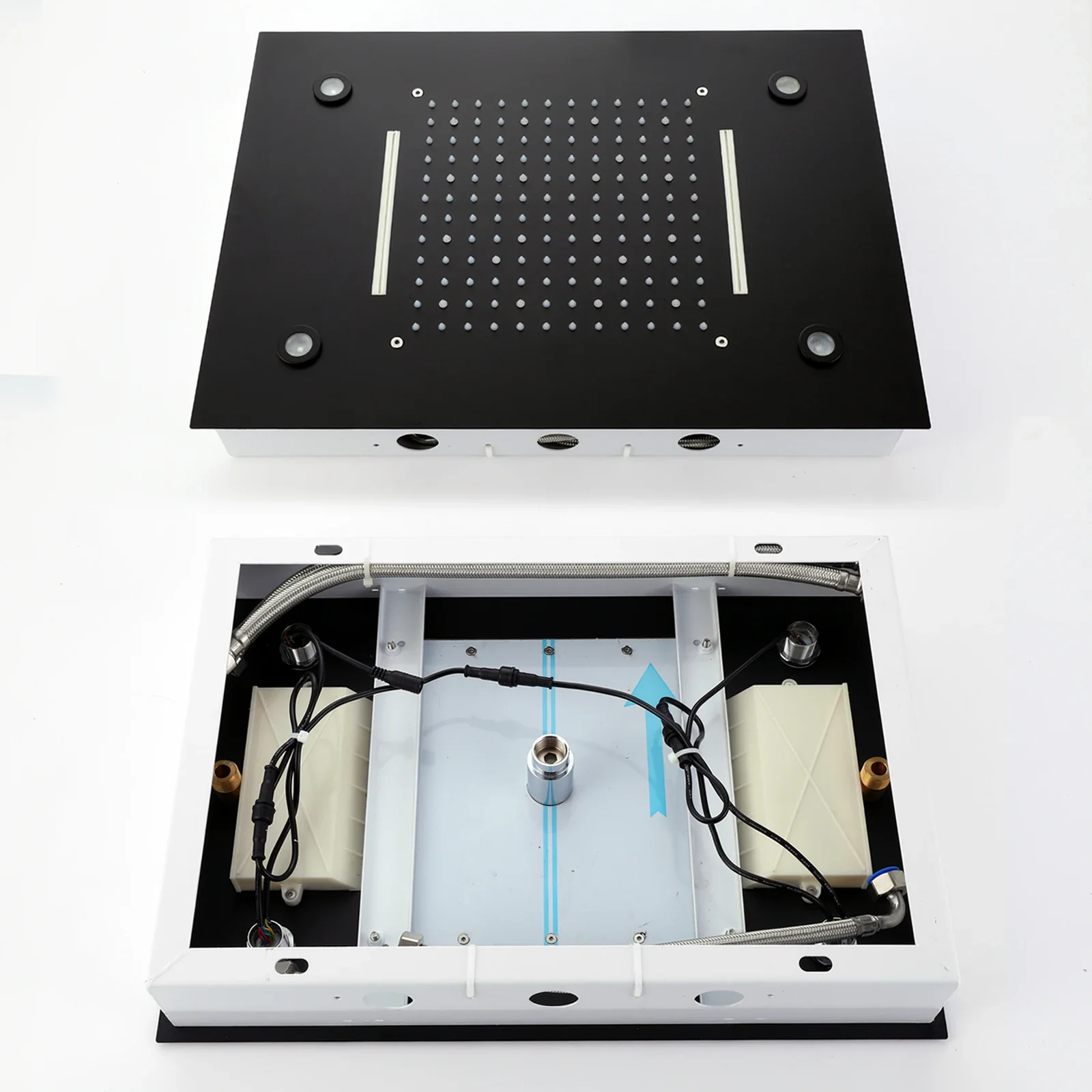 Pommeau de Douche Noir à LED, avec 3 Documents, Proxy de Température, 50x36 cm, 256