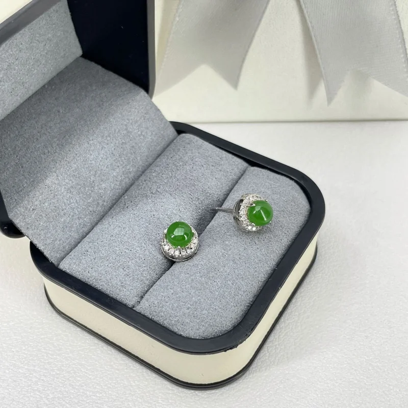 

Изысканные зеленые серьги Hetian And Bi Jade S925, инкрустированные серебром 5 мм, L 326
