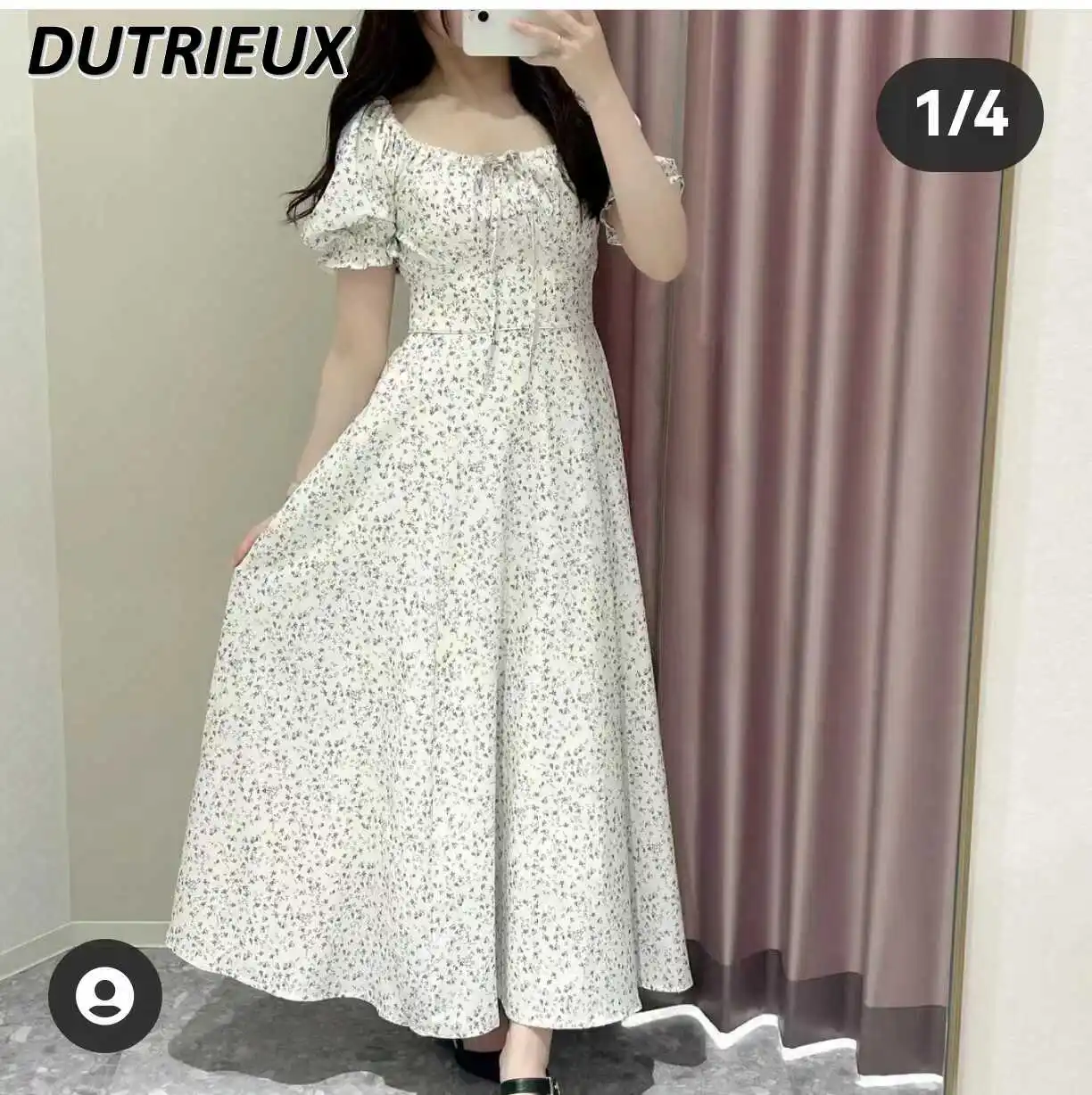 Japanischer Stil schlanker quadratischer Kragen Puff Kurzarm Blumen Maxi kleid Sommer neue süße süße Mädchen hohe Taille lange Kleider