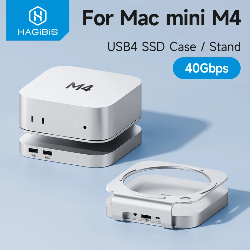 Hagibis USB C Hub with USB4 Hard Drive Enclosure 40Gbps M.2 NVMe SSD Case for Mac mini M4/M5/M6 Pro Stand Type-C Docking Station