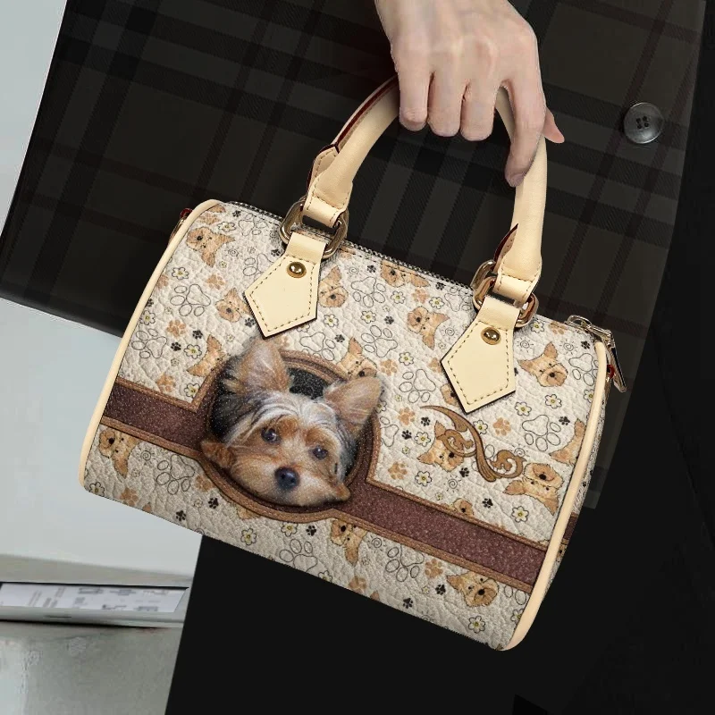 Cute Dog Animals Print Women Versatile Hand-Held Shoulder Crossbody Bag Fashion Trend Blue Bucket Handbag Commuting Pillow Bag