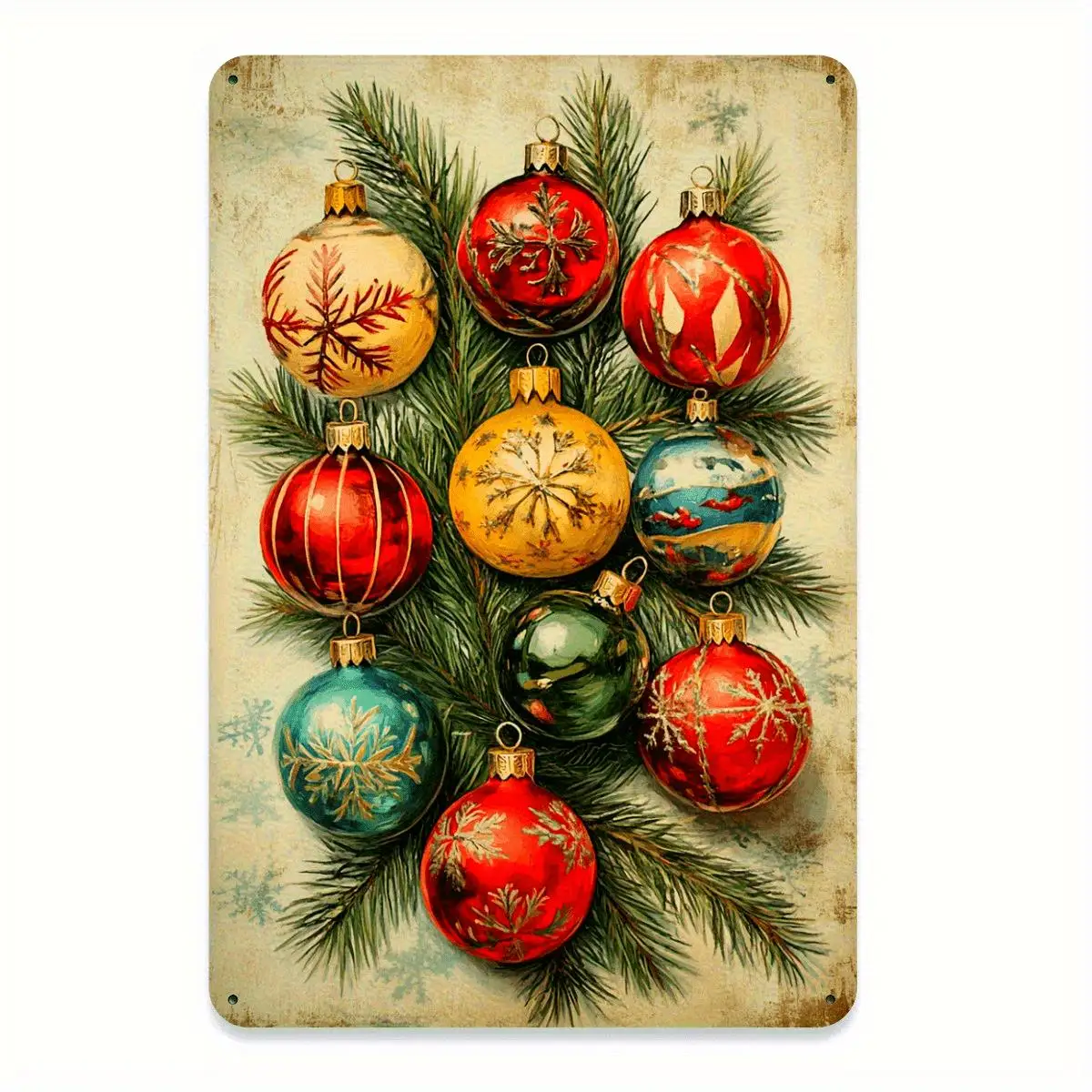 Decorative Signs & Plaques  Vintage Christmas Metal Wall Decor -  Rustic Tin-Style Ornament with Colorful Baubles