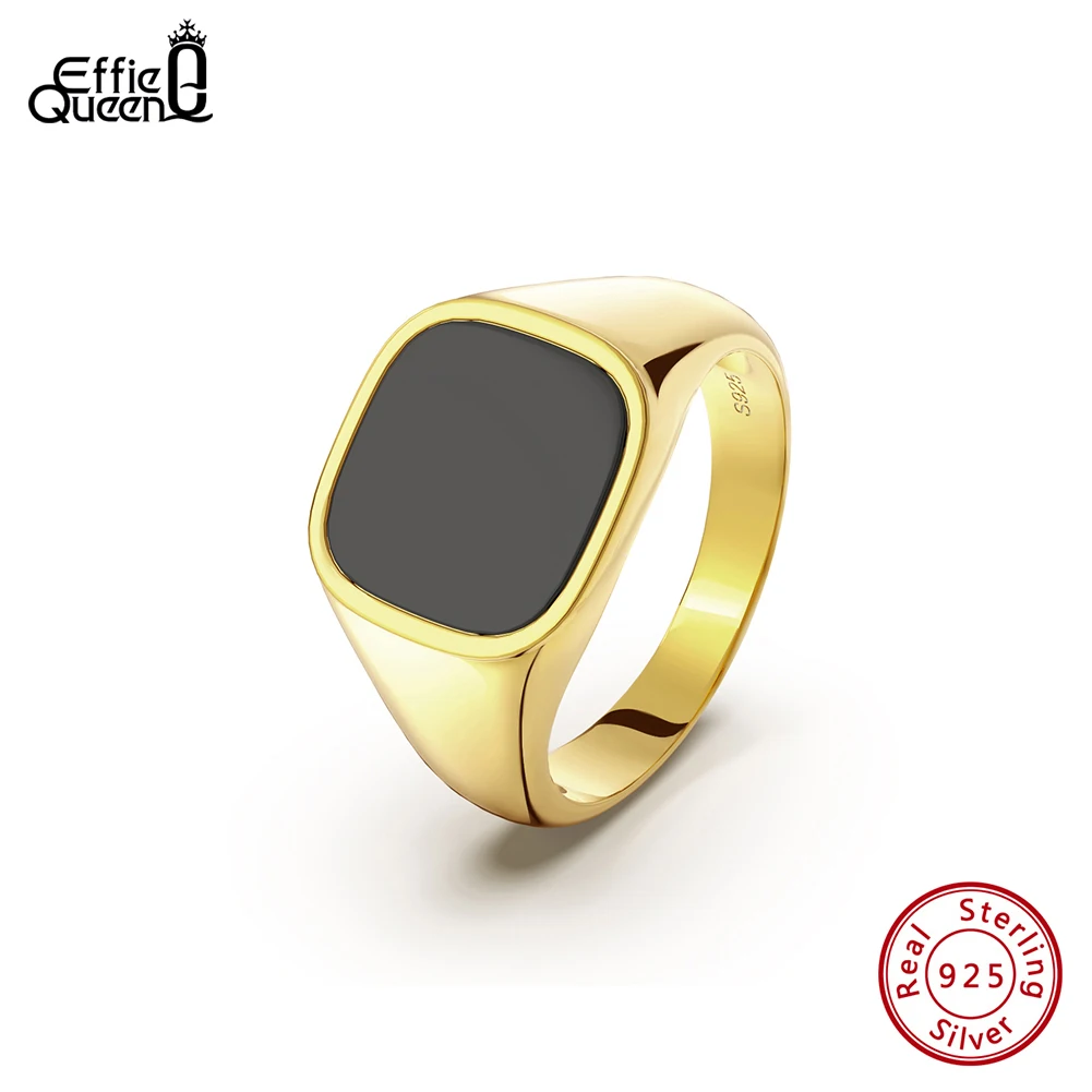 Effie Queen Eternity Rings 925 Sterling Silver 18K Gold 12mm Black Agate Minimalism Design Size 10/11/12/13 Party Present NMR01