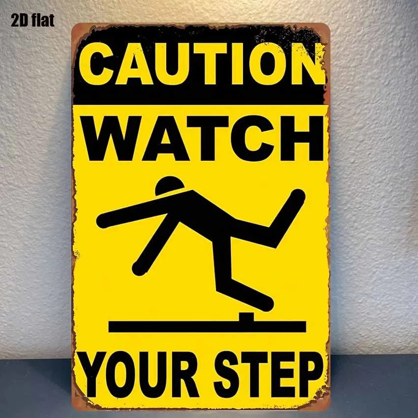 قطعة واحدة، علامة القصدير، التحذير: ذهن خطوتك - لوحة القصدير مناسبة لغرفة النوم، البار، المرآب، الحديقة، الديكور الخارجي، ديكور الحائط، #1