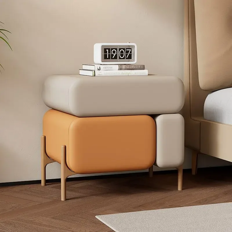 Creative Bedside Table 2024 New Cream Wind Bedroom Bedside Table Solid Wood Small Apartment Storage Cabinet