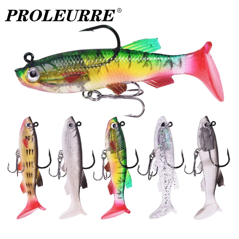 1Pcs Soft Bait Silicone Wobblers Fishing Lures 7.5cm 12g for Sea Bass Pike​ Jig Tail Artificial Rubber Swimbaits With 8# Hooks