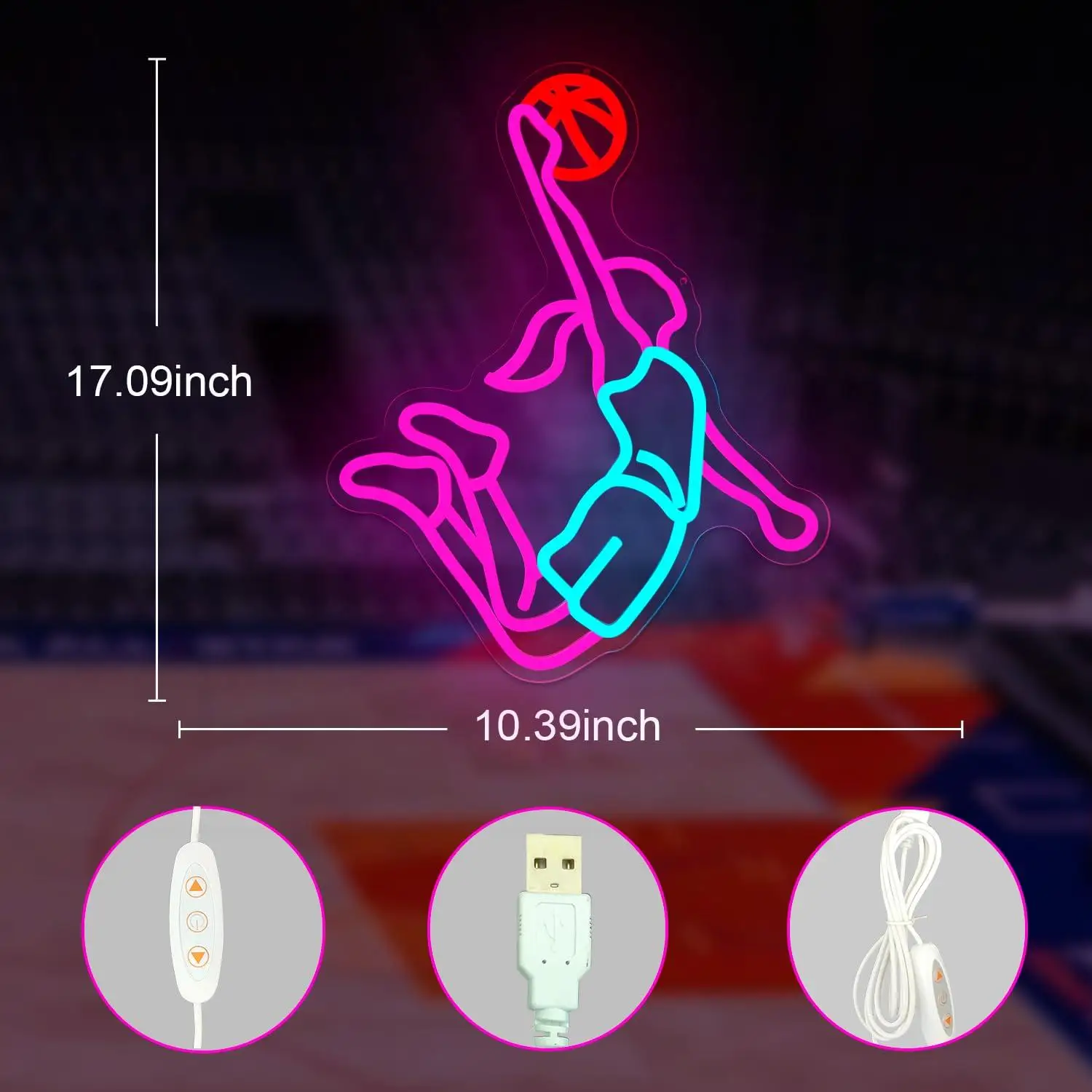 Dunk Basketball Player Neon Sign USB Dimmable LED Neon Light for Bedroom Game Room Sports Club Wall Decor Night Light Gifts