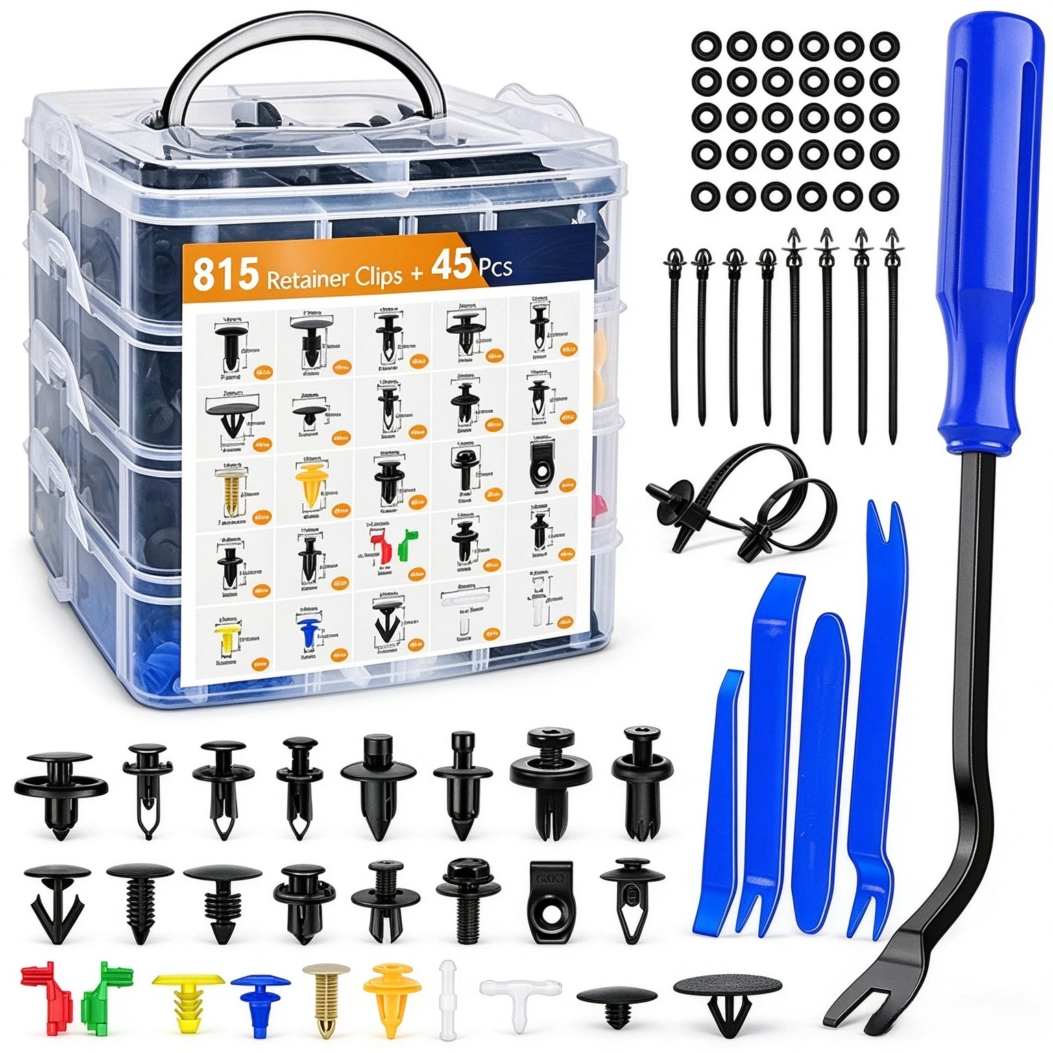 845/860Pcs Car Push Retainer Clips Auto Fasteners Assortment 24 Most Popular Sizes Nylon Bumper Fender Rivets With 10 Cable Ties And Fasteners Remover For GM F-Series Luxury Japanese Vehicle Odyssey Chrysler X-Trail