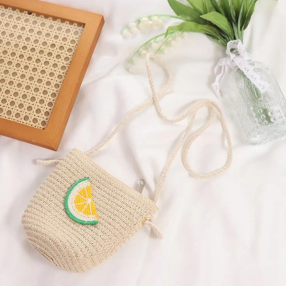 

Cute Elegant Fruits Flower For Girls Korean Purse Wallets Crossbody Coin Bag Straw Messenger Bags Women Shoulder Bags