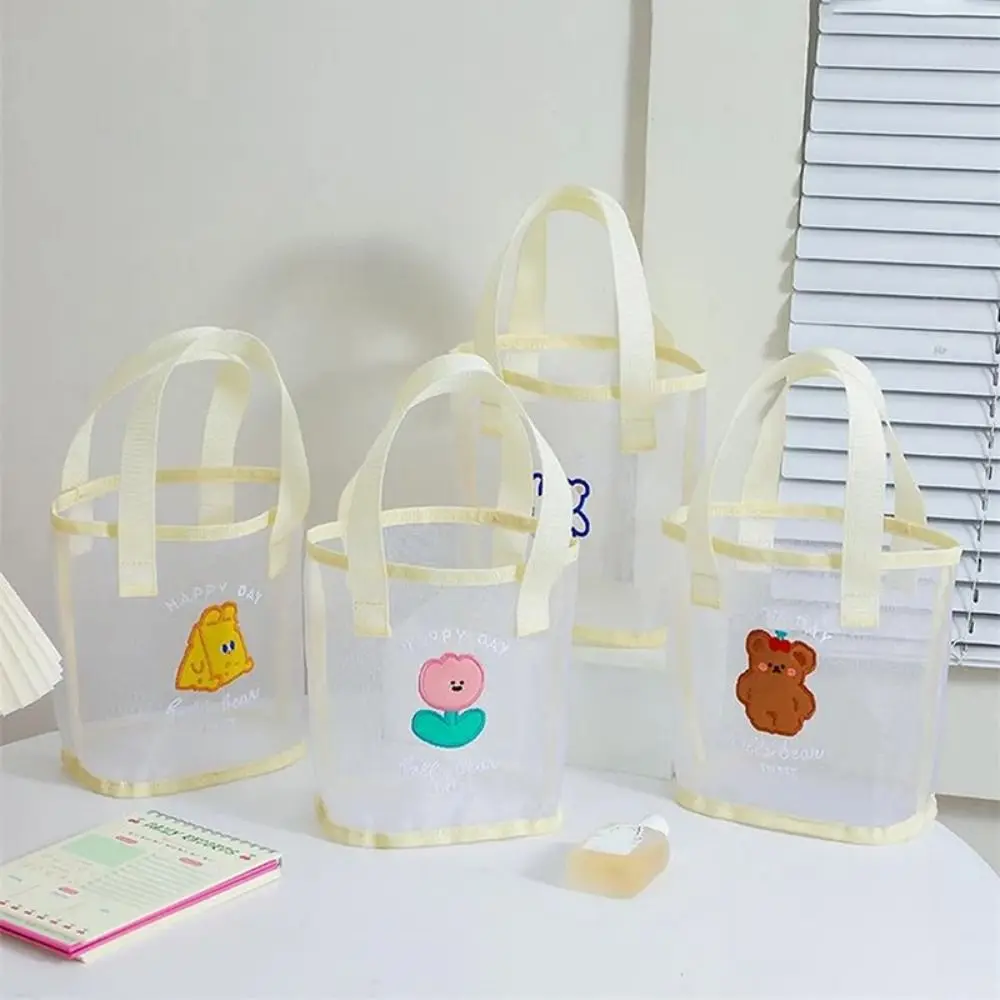 

Durable Large Capacity Cute Bear Beach Bag Portable Quick Dry Cartoon Bear Handbag Long Handle Reusable Mesh Tote Bag Shopping