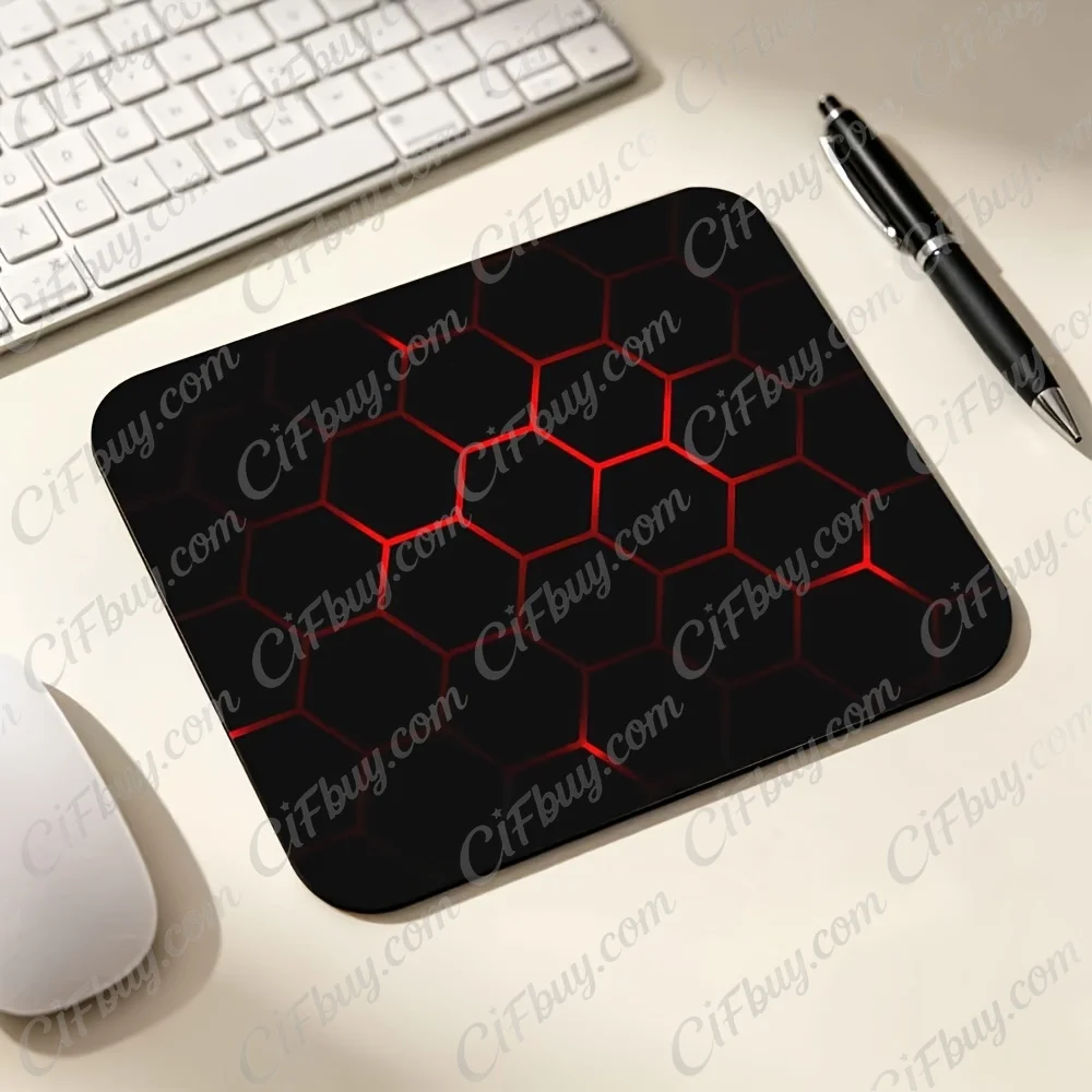 CIFbuy Mouse Pad Small Red Black Hexagon Honeycomb Texture Mecha Tech Print Smooth Cursor Precise Tracking Non-Slip Portable Gam