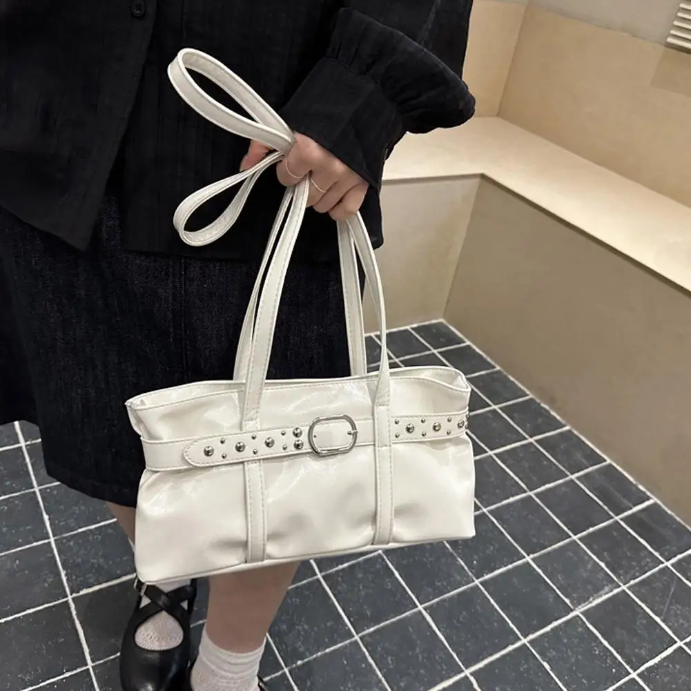 Vintage Motorrad-Gürtelschnallen-Schultertasche für Damen, europäische Retro-PU-Leder-Unterarmtasche, modische Handtasche für Büro und Pendeln – Detail 11