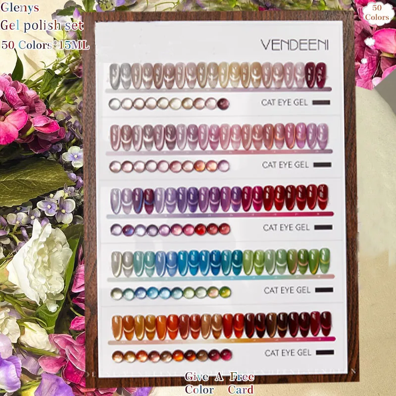 Glenys 50 Color Cat's Eye Nail Polish Glue All Net Popular Advanced Immersion Gel UV LED Nail Salon Art Varnish Set