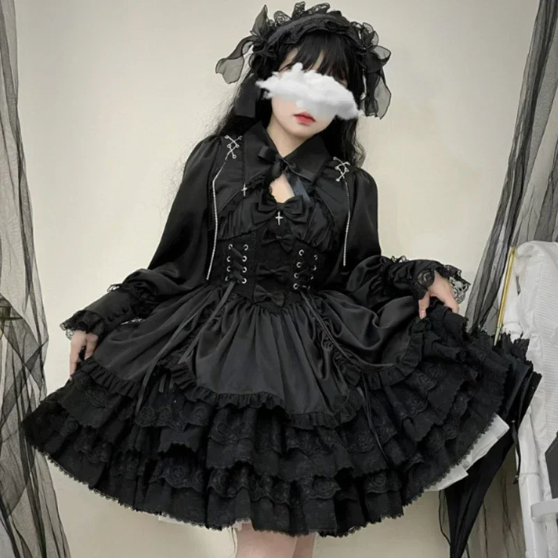 Japonês vitoriano gótico lolita vestido feminino estilo punk doce laço arco eveing vestidos de festa harajuku y2k cosplay vestido de princesa