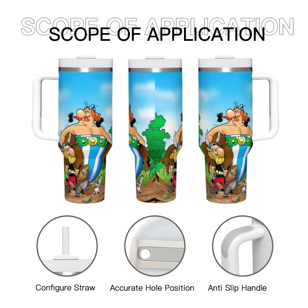 The Adventures of Gallic Heroes 40 Oz Ultimate Tumbler with Handle and Straw Vacuum Insulated Tumbler with Straw