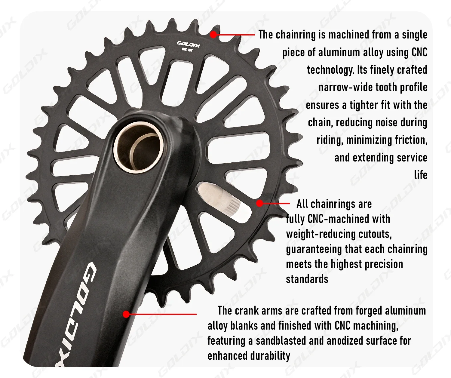 GOLDIX 3-Bolzen-Direct-Mount-MTB-Kurbelgarnitur 165/170/175mm Legierungs-Schmiedekurbelarm Schmal-Breit-Kettenblatt Mountainbike-Fahrradteile – Detail 6
