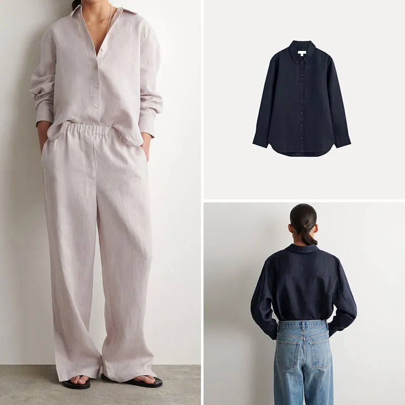 

Women's Casual Style Long Sleeve Shirt Summer Fashion Arc Hemline Loose Fit European Style Premium Quality Ladies' Blouse