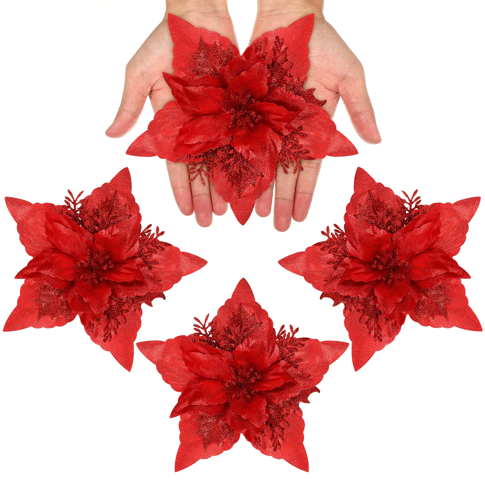 

12Pcs Artificial Flower Clips Christmas Glitter Decorations Christmas Tree Ornaments Holiday Party Decor Fake Flower Stems