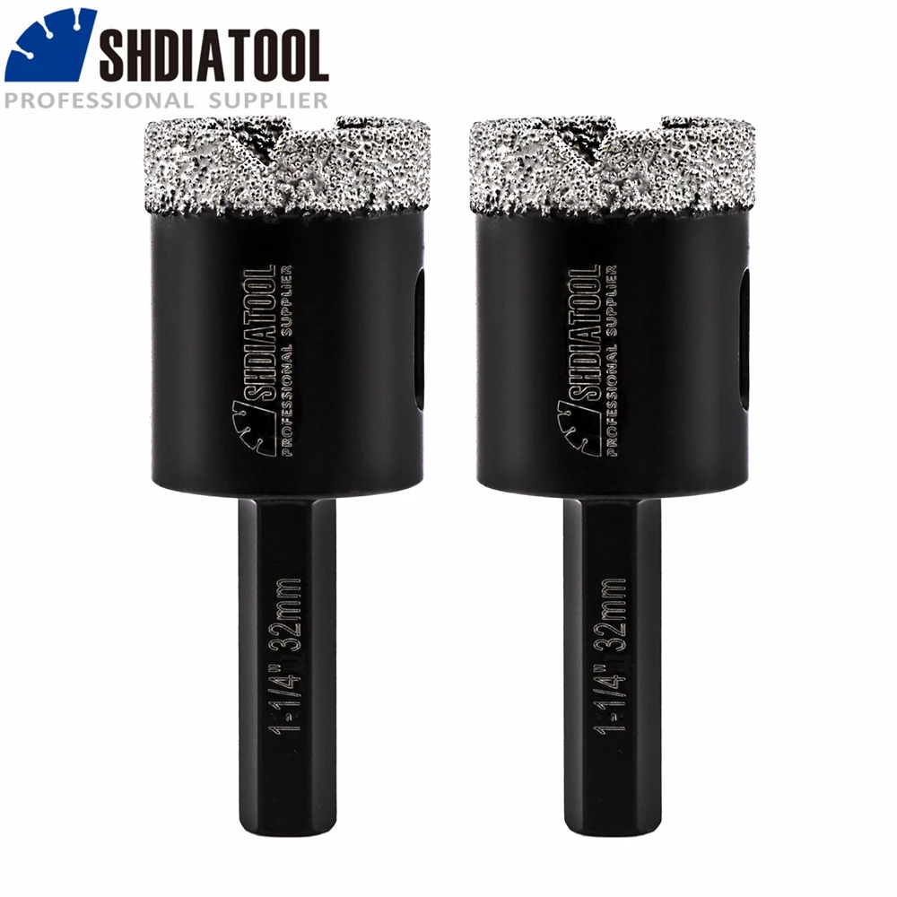 

SHDIATOOL 2pcs 32mm Diamond Hexagon Shank Vacuum Brazed Drilling Core Bits Porcelain Tiles Crowns Granite Marble Hole Saw Tools