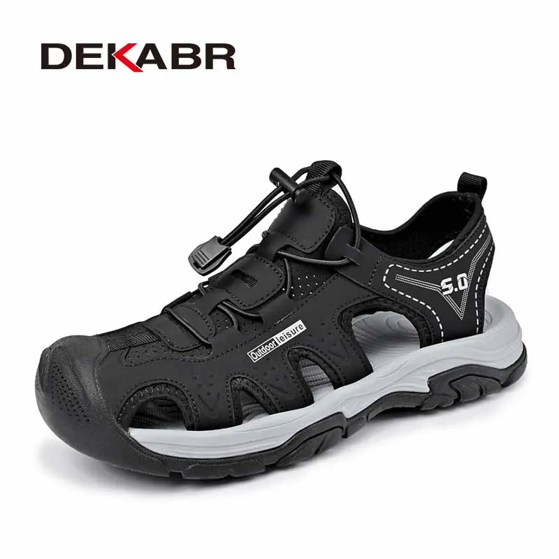 DEKABR Summer Mens Closed Toe Outdoor Sandals Breathable Quick Drawstring Anti Slip Rubber MD Sole Casual Beach Shoes