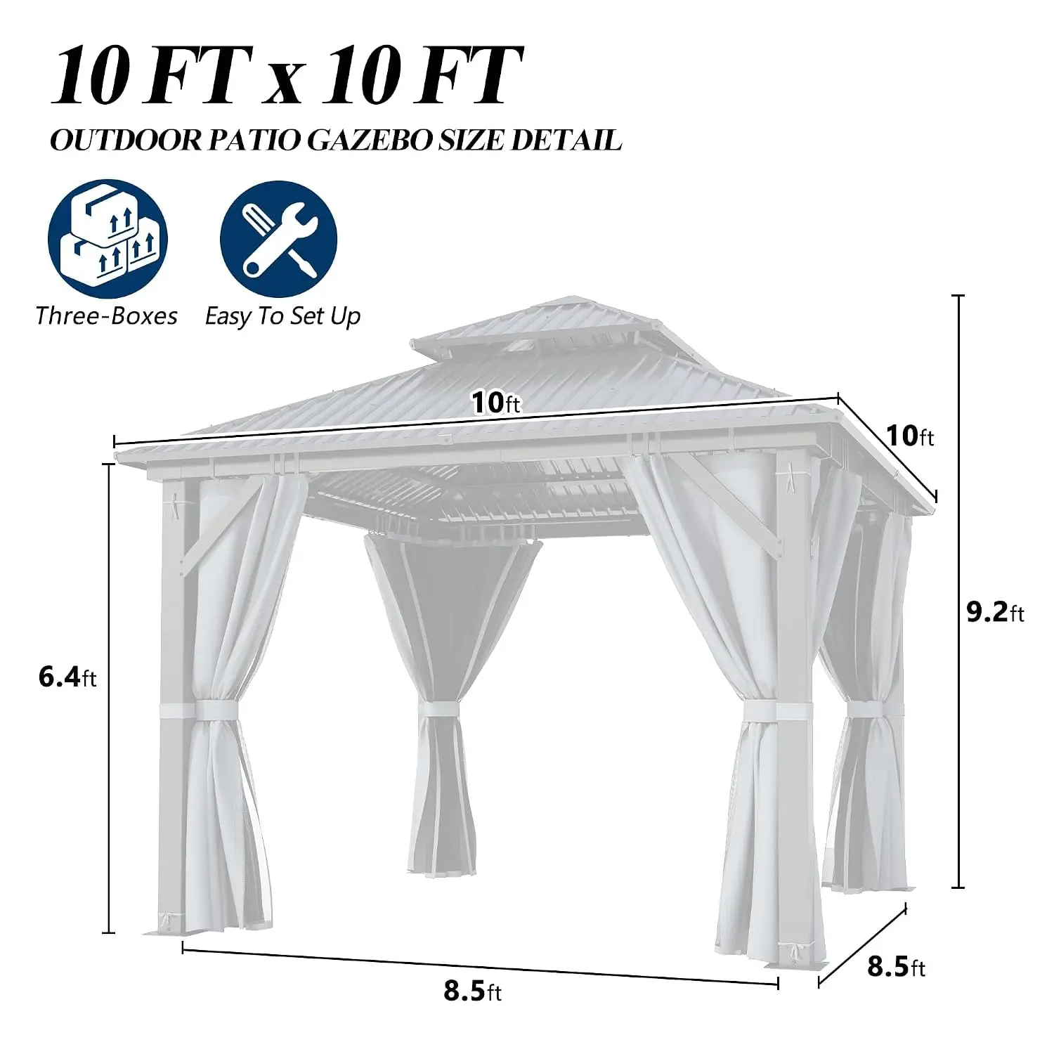 9.5x9.5FT Outdoor Hardtop Gazebo with Double Roof | Heavy-Duty Steel Top Gazebo with Breathable Netting & Privacy, Custom view 2