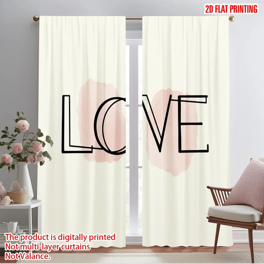 

2pcs 2D flat printing Window Curtains Watercolor Blush Love Fabric Without Electricity Festive Wall Decor for Holiday Family
