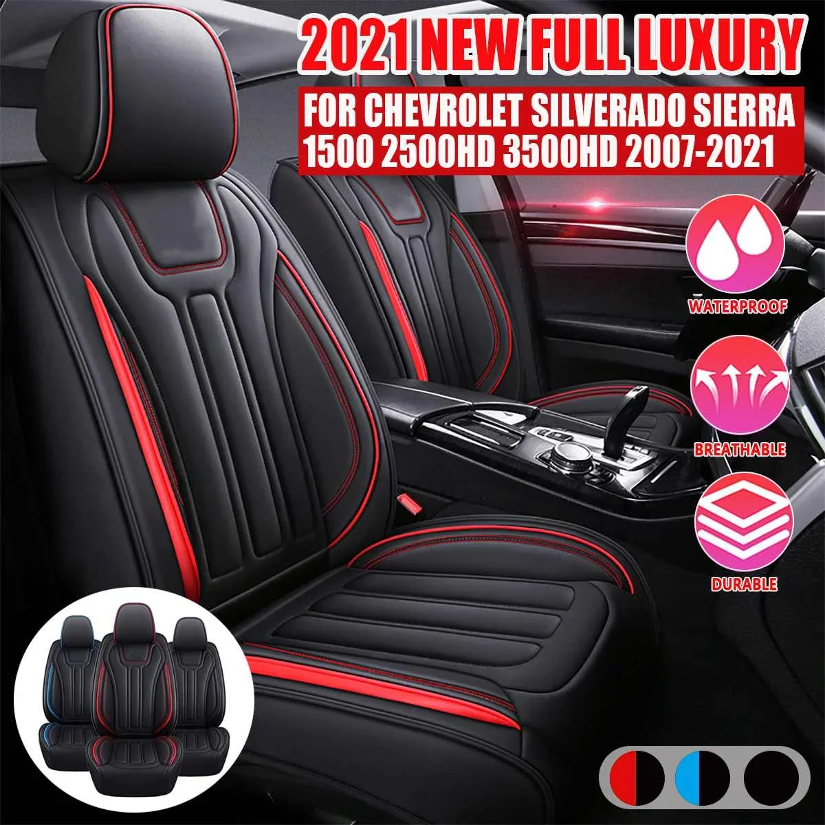 

2pcs Car Front Seat Covers PU Leather Custom Leather Car Seat Cover For Chevrolet Silverado Sierra 1500 2500hd 3500HD 2007-2021