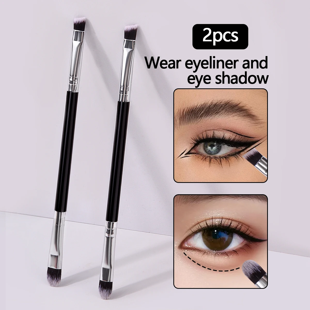 2Pcs Double Head Eyeliner Brushes Fine Angle Flat Brow Brush Eyes Makeup Brush Precise Detail Eyeshadow Smudge Brush