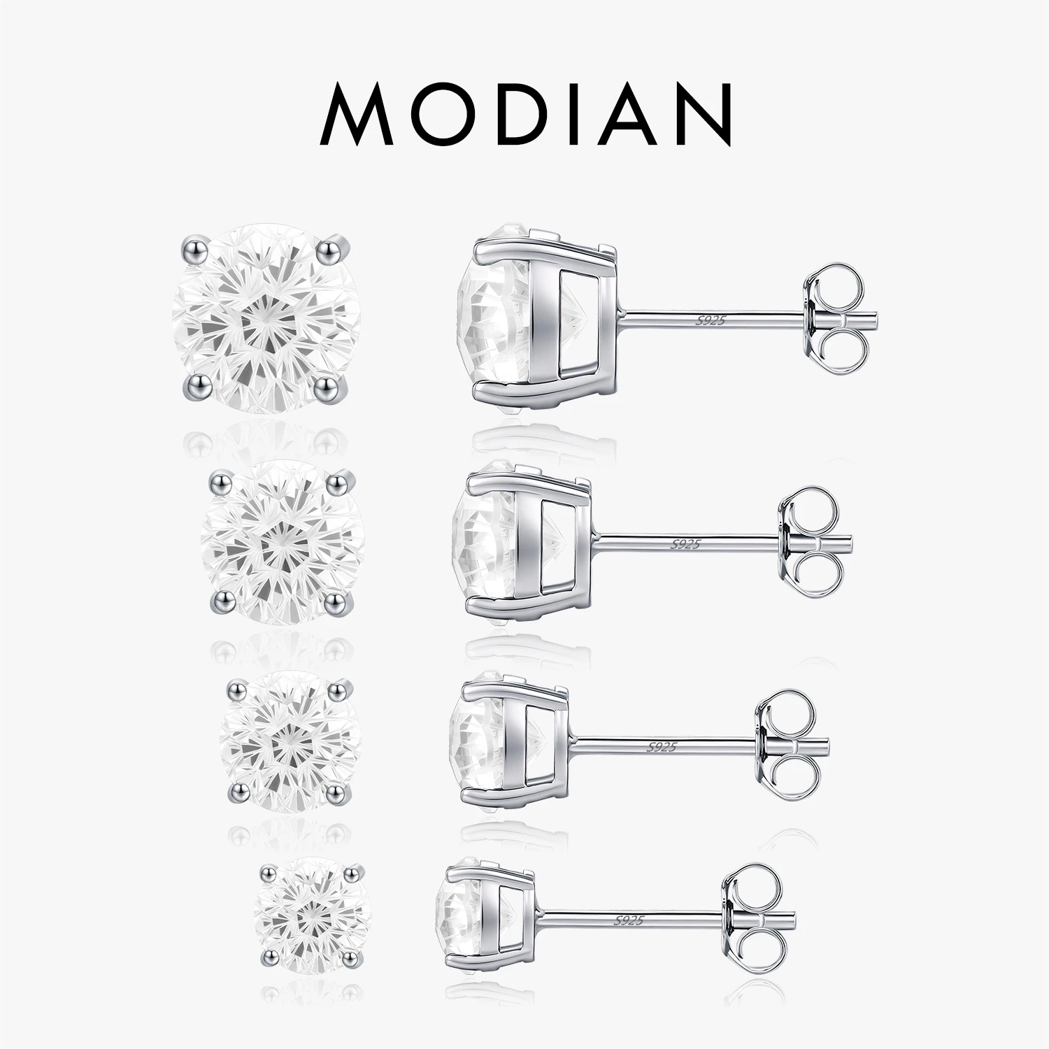 

MODIAN 925 Sterling Silver Simple Unisex Ear Studs Sparkling Firework Cut Round CZ Studs Earrings For Women Fine Jewelry
