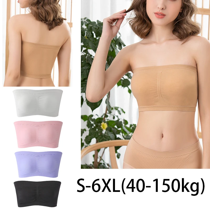 1pcs Women\'s Bra Plus Size Strapless Bra Thin Removable Chest Cushion Top Stretchy Seamless Invisible Bra S-6XL