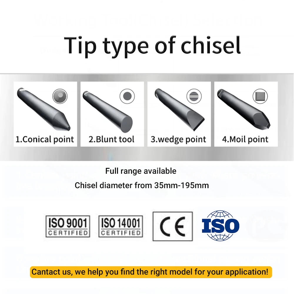 Disjuntor hidráulico MTTOYO 150 Mini carregadeira, máquinas de construção para esmagamento de concreto, disjuntor com componentes, cinzel