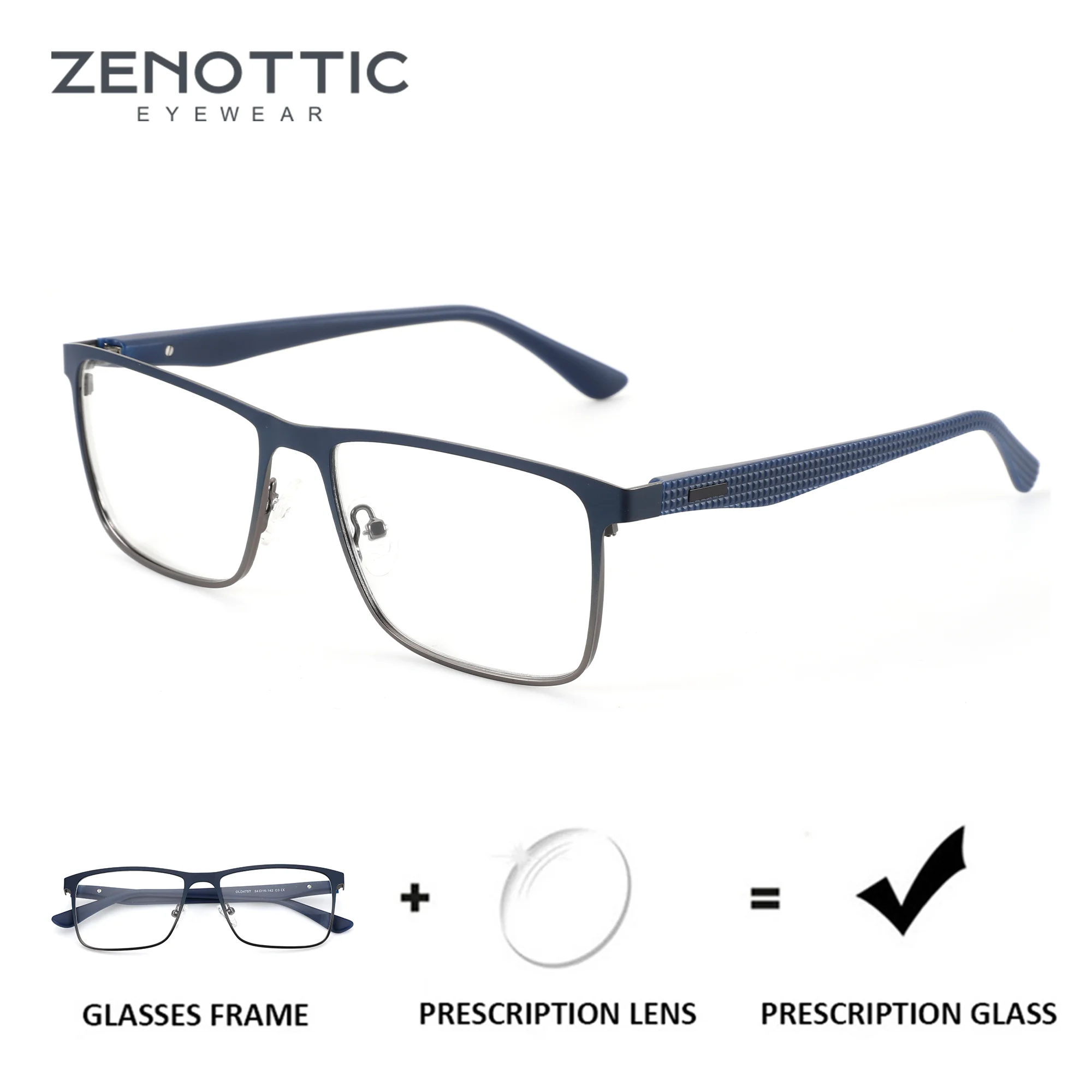 

ZENOTTIC (M Size) Fashion Square Prescription Glasses For Men Stylish Metal Photochromic/Progressive Optical Lenses With Recipe