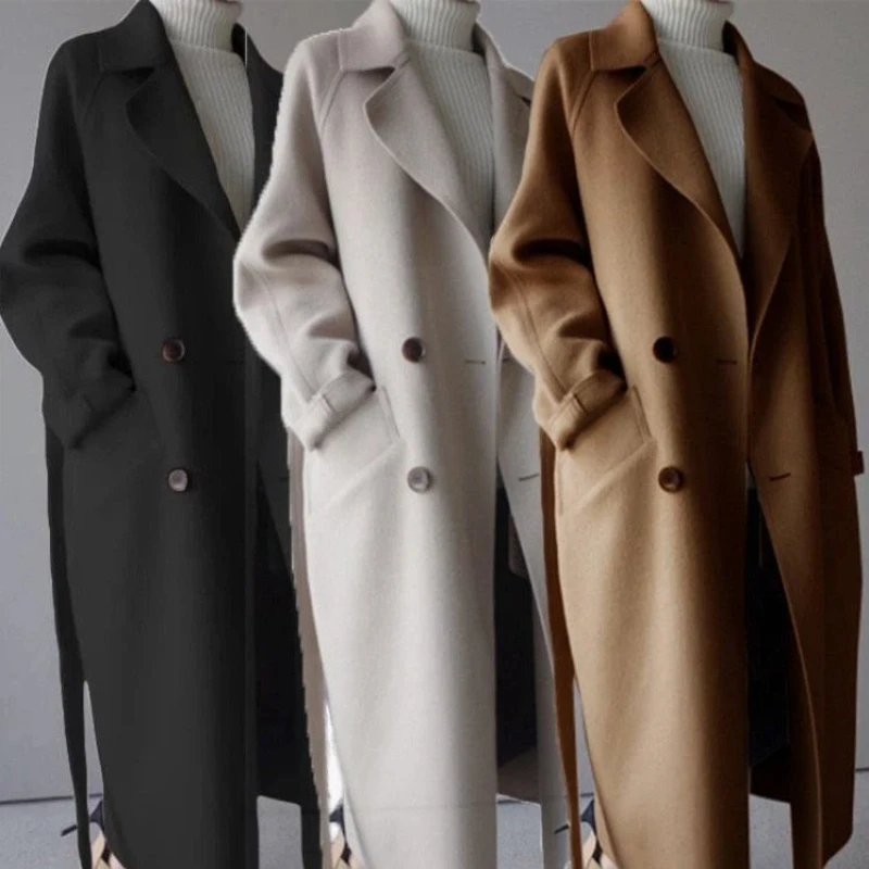 Thick Wool Blends Women's Coats for 2026  Winter Max Long Lady Jackets Loose Plus Size Female Outwear Clothing KE34808