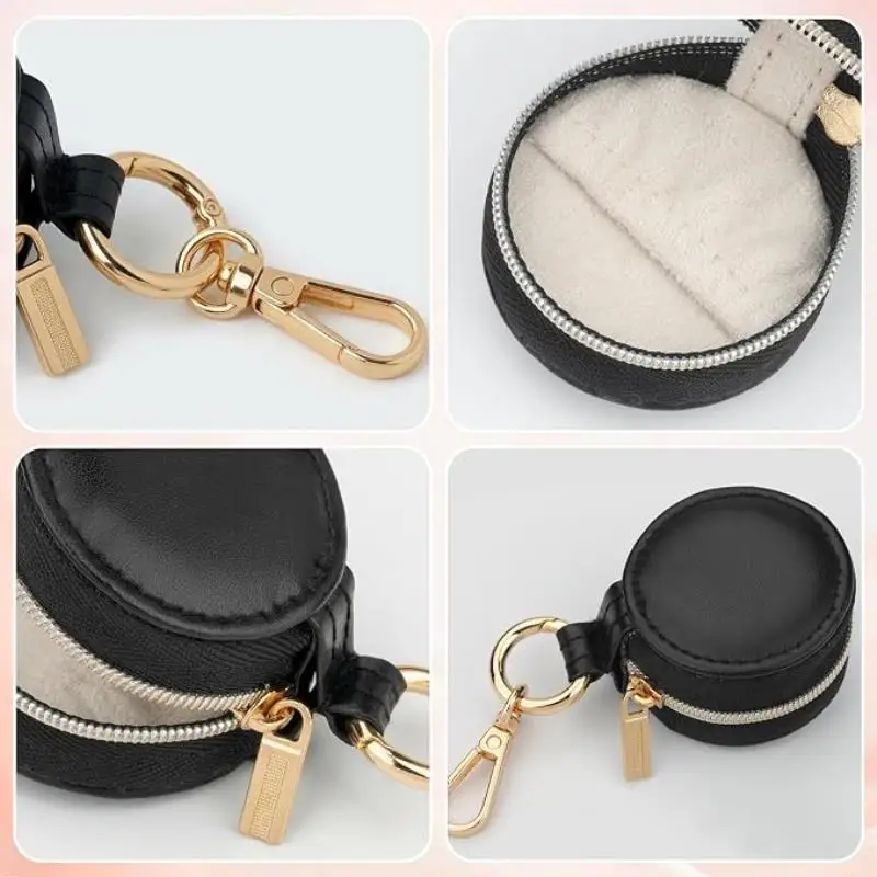 Engagement Gift Ring Holder for Women-Small Travel Ring Box Case with Keychain, Portable Jewelry Storage Mini Faux Leather box