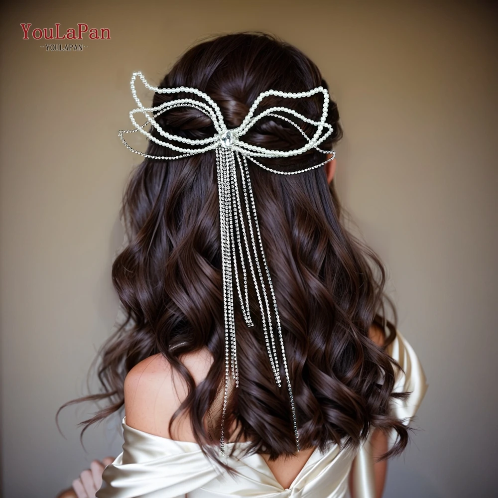 

YouLaPan Crystal Tassels Hair Comb Bridal Wedding Hairpiece Fashion Woman Beaded Bow Headwear Rhinestone Hair Accessories HP619