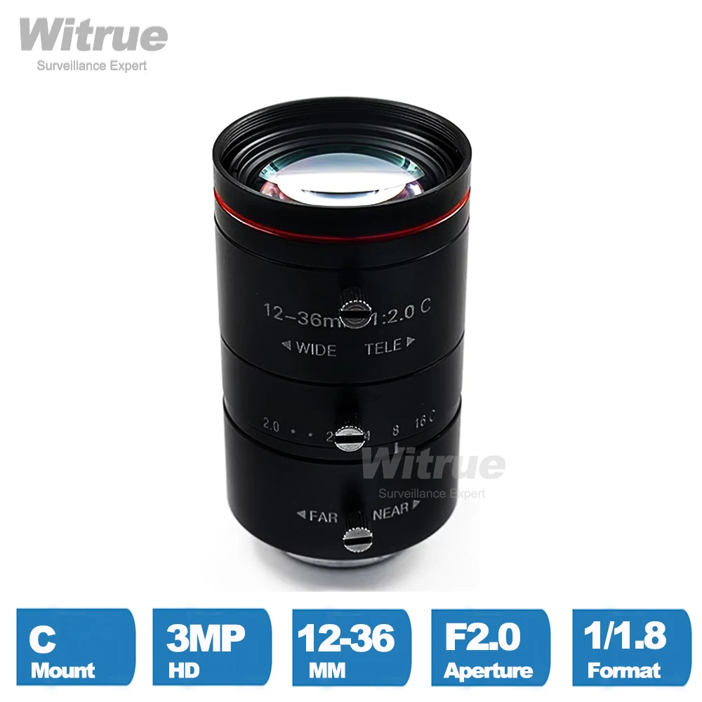

Witrue C Mount Lens HD 3MP 12-36mm Varifocal 1/1.8" C Mount F2.0 FA / Machine Vision lenses HD Manual Iris