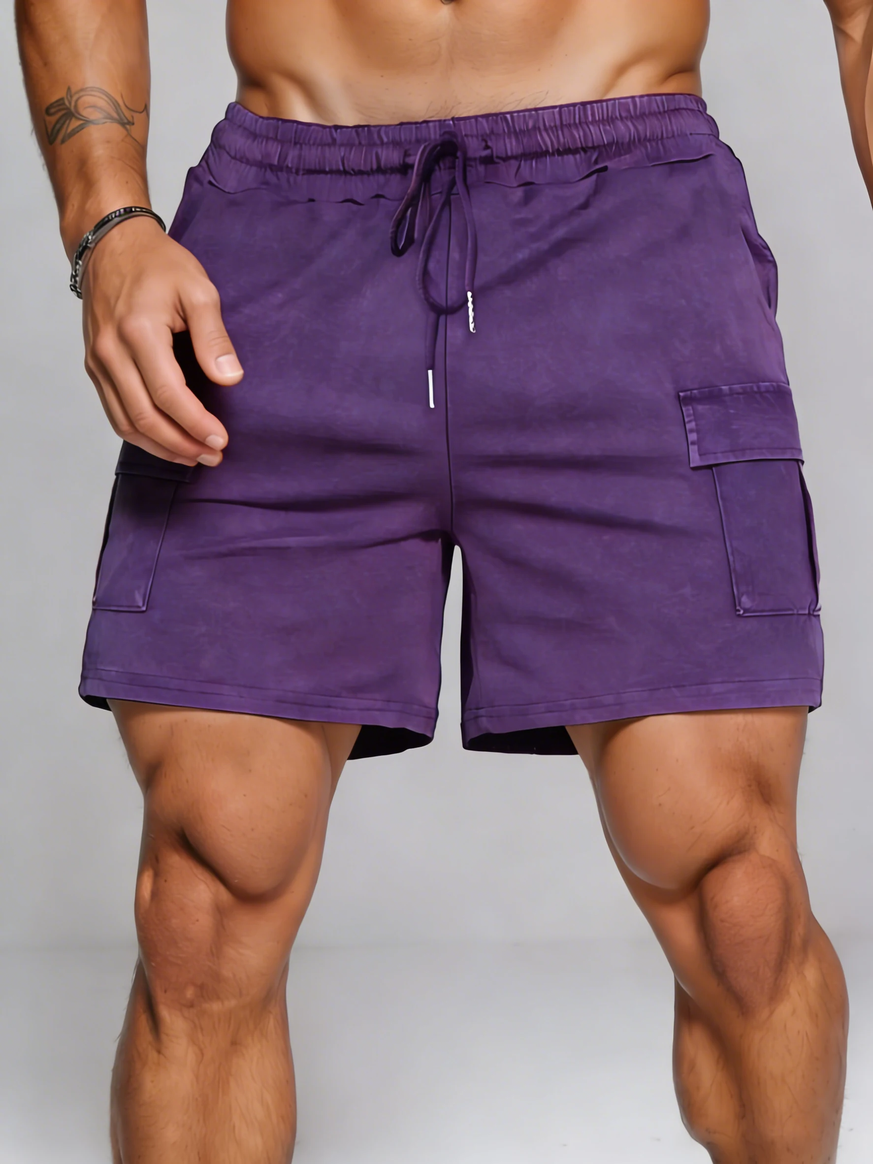 الصلبة الثلوج غسلها السراويل مجموعة الرجال لينة القطن الصيف الشارع الشهير الملابس الإبداعية خمر أزياء للجنسين جيب بدلة قصيرة #3