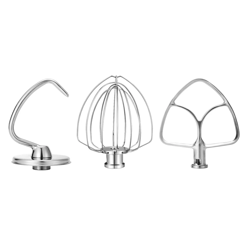 Stainless Steel Accessories For Kitchenaid 4.5-5 Qt Tilt Head Stand Mixer, Includes 6 Wire Whisk, Flat Beater,Dough Hook