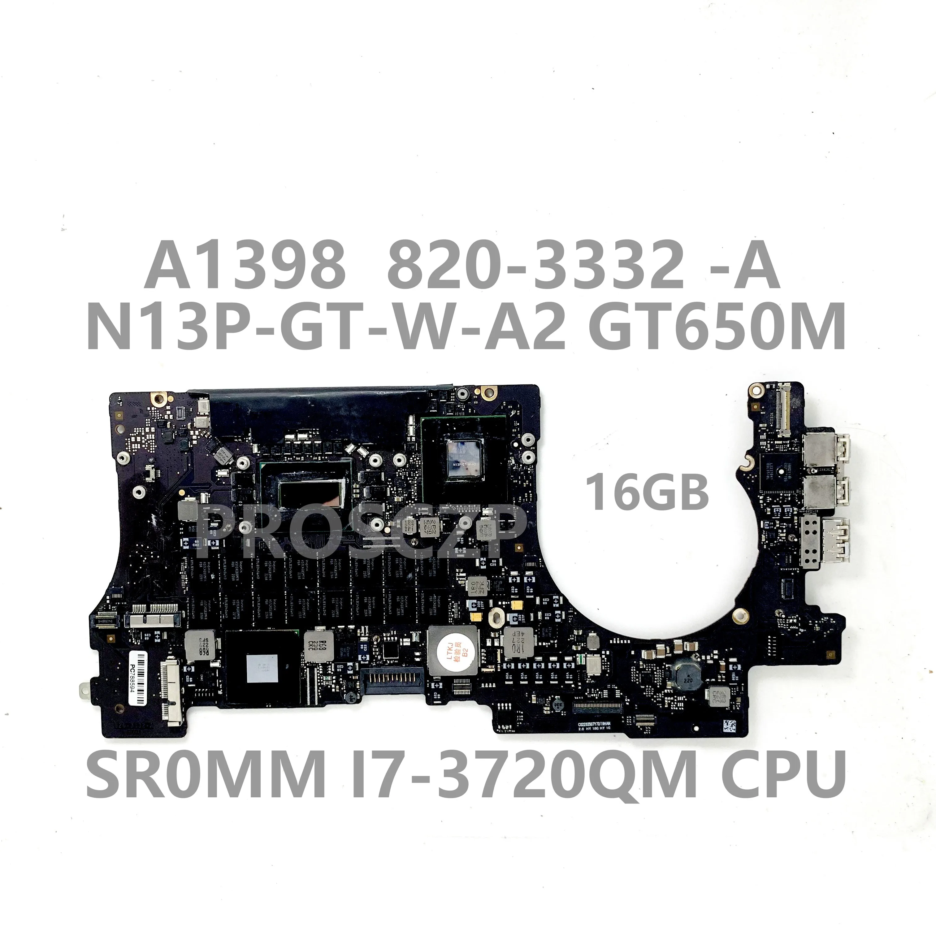 

820-3332-A 2.6Ghz 16GB For APPLE Macbook Pro 15" A1398 N13P-GT-W-A2 GT650M Laptop Motherboard W/ SR0MM I7-3720QM CPU 100% Tested