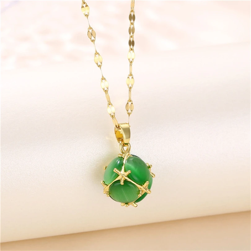 Neue Design Sinn Grüne Kugel Anhänger Edelstahl Halsketten Für Frauen Vintage Stil Elegante Sexy